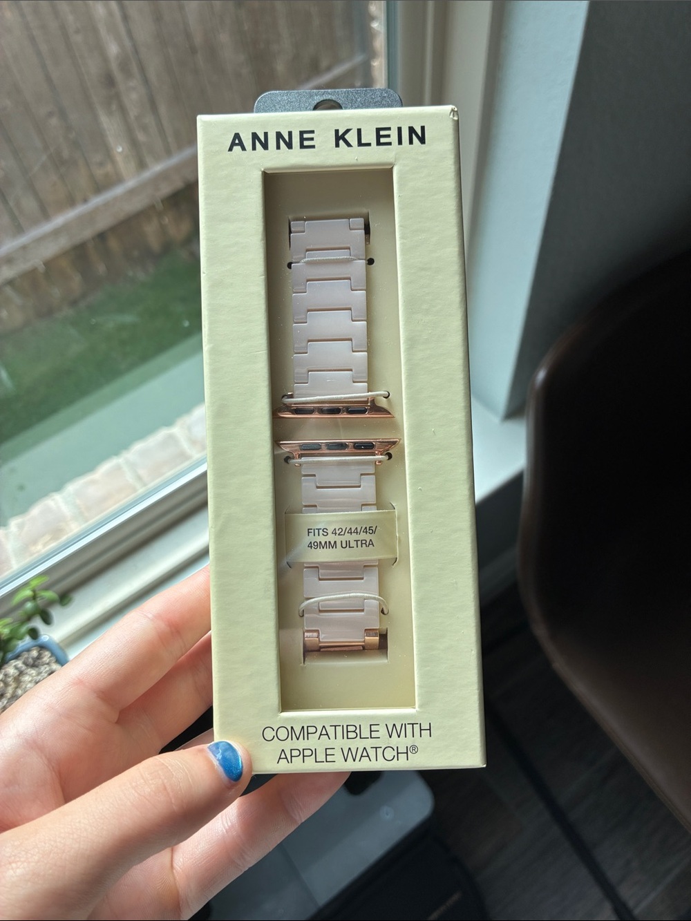 Anne Klein Blush Ceramic Link Apple Watch Band with Rose Gold Hardware